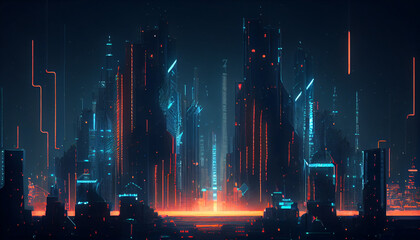 Night city Cyber punk landscape concept. Light glowing on dark scene. Night life.Beyond generation and futuristic of Sci-Fi Capital city and building scene, Ai generated image