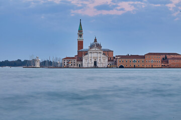 Fototapeta premium Scenic view of St George Church and Island in the Giudecca Canal, as seen at night from St Mark's district in Venice