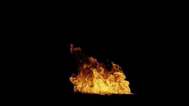 Realistic Ground Fire in 4K resolution to put stuff on fire using VFX. High Quality flame footage with a transparent alpha background, variation 02