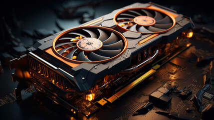 a black high-performance graphics card from a computer. computer games concept. Generative AI