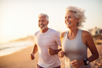 Senioren Rentner Joggen am Strand