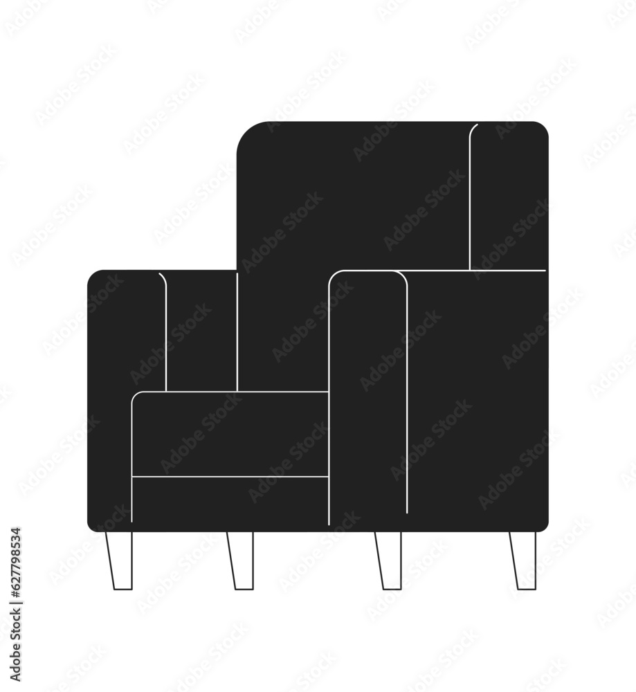 Wall mural Modern armchair furniture monochrome flat vector object. Vintage chair for living room interior. Editable black white thin line icon. Simple cartoon clip art spot illustration for web graphic design