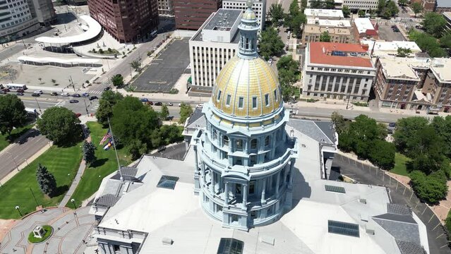 Rotating shot of downtown Denver from above the capital