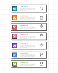 Infographic list 7 options with a graph paper background. Vector illustration.