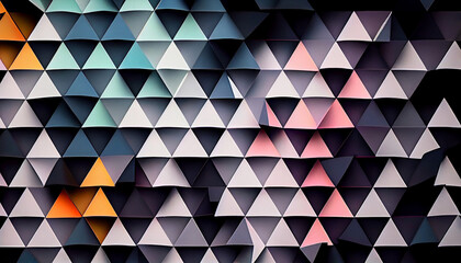 Panoramic black and pastel triangles mosaic background, abstract geometric background Ai generated image
