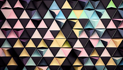 Panoramic black and pastel triangles mosaic background, abstract geometric background Ai generated image