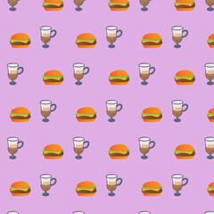 sandwich coffee pattern set design, breakfast illustration