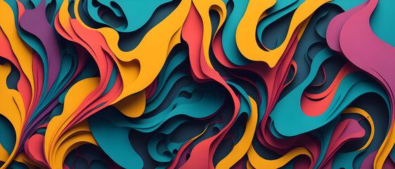 Vibrant Abstract Banner Design with Fluid Shapes. Colorful Fluid Shapes Collide in an Abstract
