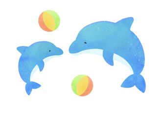 ジャンプする親子イルカ