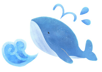 クジラと波のイラスト