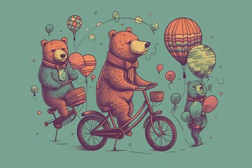 Cute bear with bicycl Circus show illustration. Generated AI