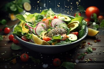 Obraz na płótnie Canvas Healthy food photography in vegetarian and vegan dishes, Generative AI