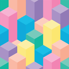 Colorful isometric columns seamless vector pattern. Abstract geometric background illustration.