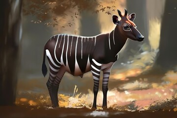 The okapi is a mammal that is native to the Congo. Generated AI - obrazy, fototapety, plakaty