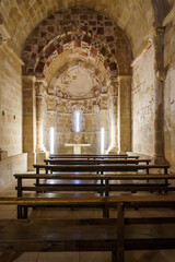 Temple of Santa Eulalia, medieval parish located in the Palencia Mountains. Barrio de Santa María,...