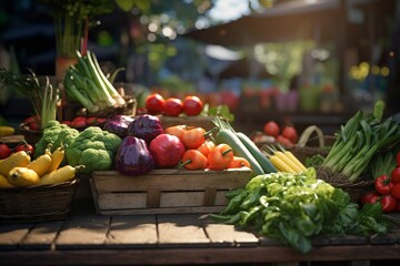 Fototapeta na wymiar Fresh food photography at urban farmers markets, Generative AI