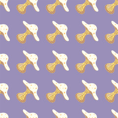 Hand drawn psychedelic mushrooms seamless pattern. Magical fly agaric wallpaper.