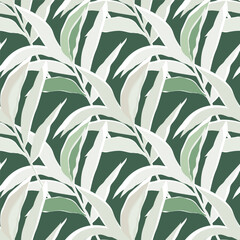 Stylized tropical palm leaves wallpaper. Jungle palm leaf seamless pattern.