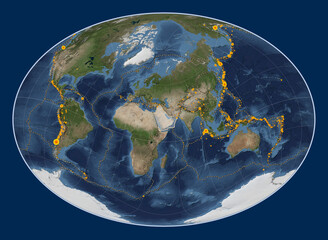 Arabian tectonic plate. Satellite. Fahey Oblique. Earthquakes and boundaries