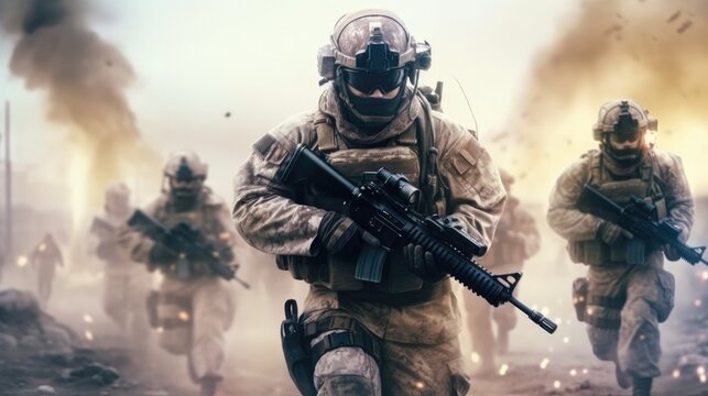 Battle of the military in the war, Military troops in the smoke, War Concept.