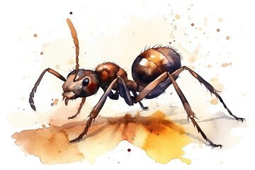 Watercolor ant illustration on white background