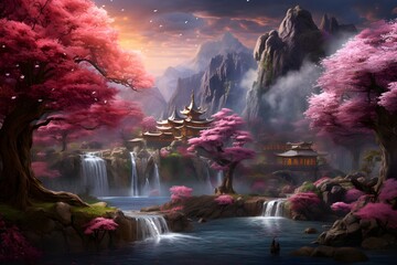 Vibrant cherry blossoms in full bloom, a symphony of colors and nature's splendor.