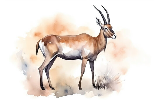 Watercolor antelope illustration on white background
