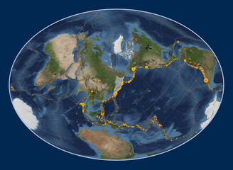 Fototapeta premium Okhotsk tectonic plate. Satellite. Fahey Oblique. Earthquakes and boundaries