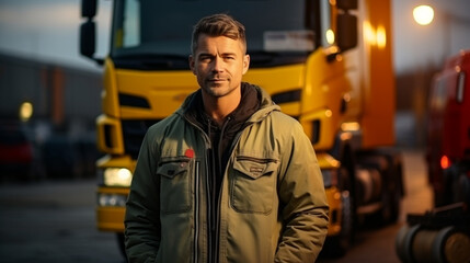 Fototapeta na wymiar adult man is truck driver mini job work and profession, logistics and transport in road traffic, transport made with AI generative technology