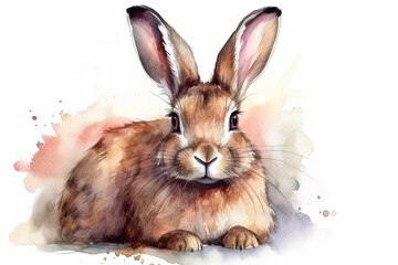 Fototapeta premium Watercolor rabbit illustration on white background