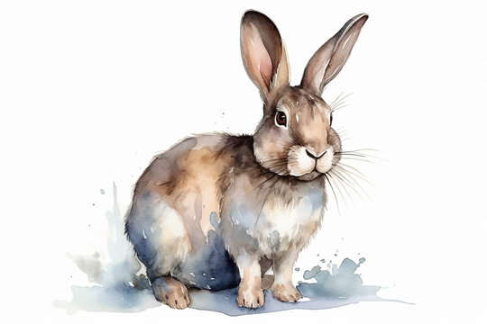 Watercolor rabbit illustration on white background