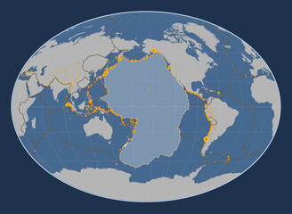 Pacific tectonic plate. Contour. Fahey Oblique. Earthquakes and boundaries