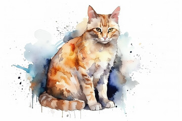 Watercolor cat illustration on white background
