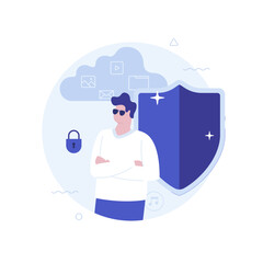 Blue Character Concept. Flat Technology Illustration