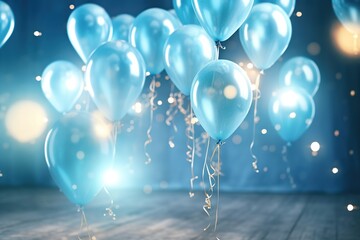 Blue balloons for birthday or holiday. Generative AI