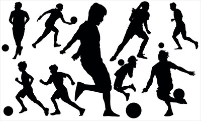 soccer players flat design silhouette vector illustration