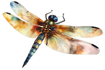 Watercolor dragonfly illustration on white background - obrazy, fototapety, plakaty
