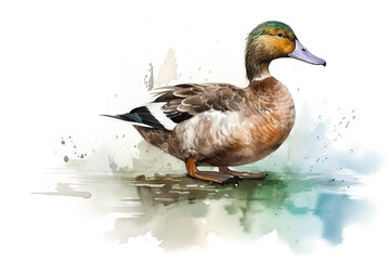 Obraz premium Watercolor duck illustration on white background