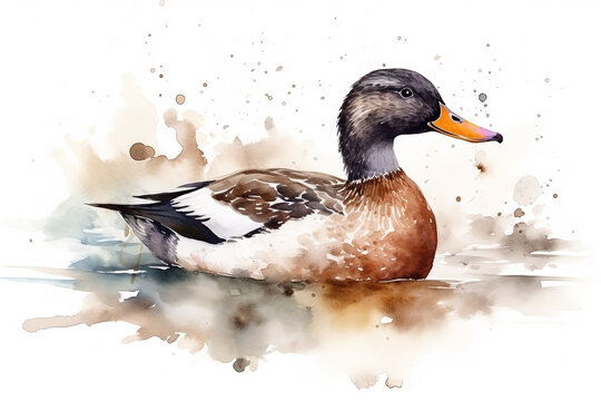 Watercolor duck illustration on white background