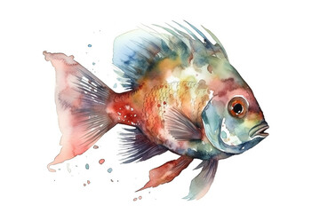 Fototapeta premium Watercolor fish illustration on white background