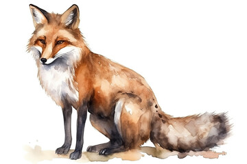 Obraz premium Watercolor fox illustration on white background