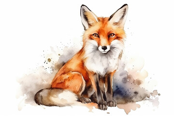 Watercolor fox illustration on white background