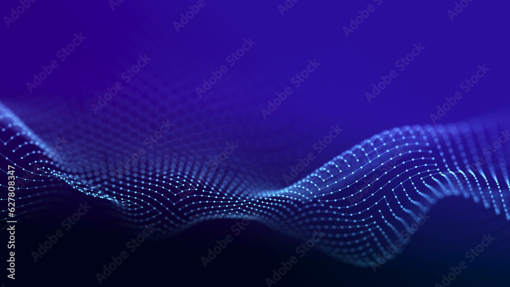 Aufkleber abstract background grid. data stream. futuristic blue particle wave. 3d rendering.