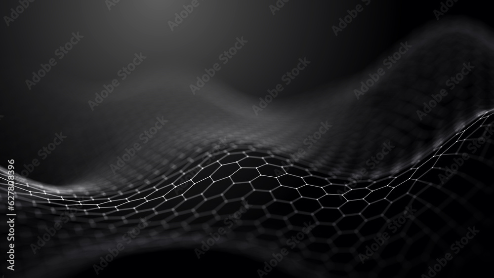 Aufkleber white abstract background grid of interlacing lines and dots on a dark background. structure of netw