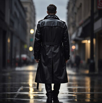man in black trench coat walking in the city