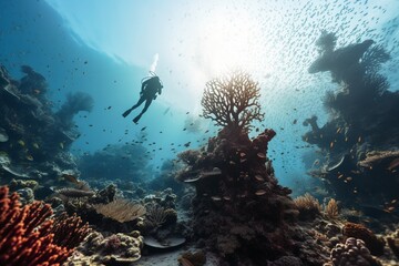 Fototapeta na wymiar Photograph of people diving on preserved coral reefs, Generative AI