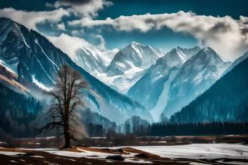 Wall murals Tatra Mountains landscape with snow covered mountains generated ai