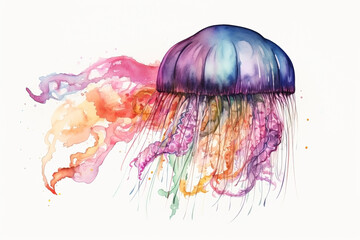 Watercolor jelly fish illustration on white background