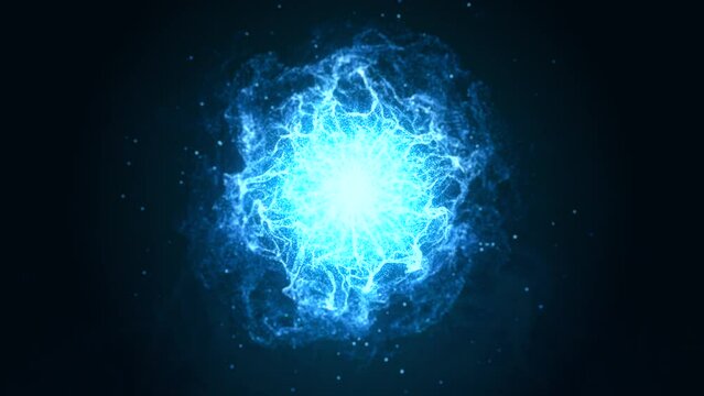 abstract glowing blue particle energy magic orb animation on dark background,  4k seamless loop