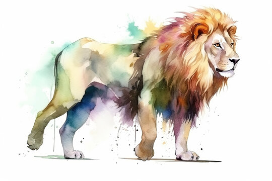 Watercolor lion illustration on white background